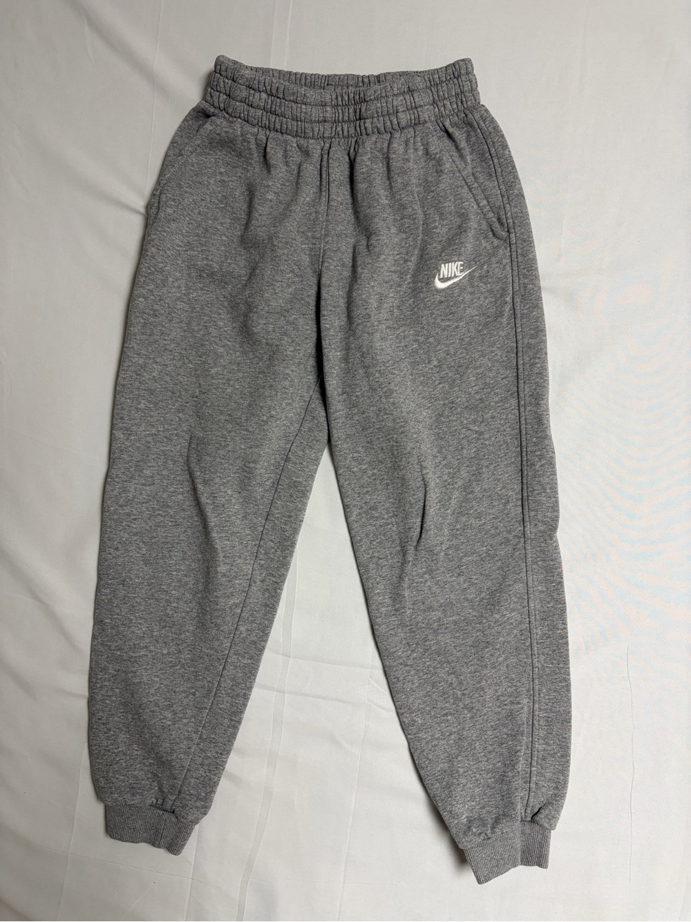 Nike Youth Heather Gray Fleece Joggers with White Swoosh
